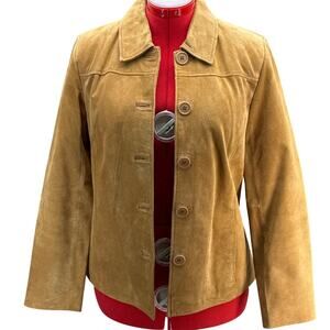 Bernardo Camel Brown Suede Button Down Lined Western Blazer Women M